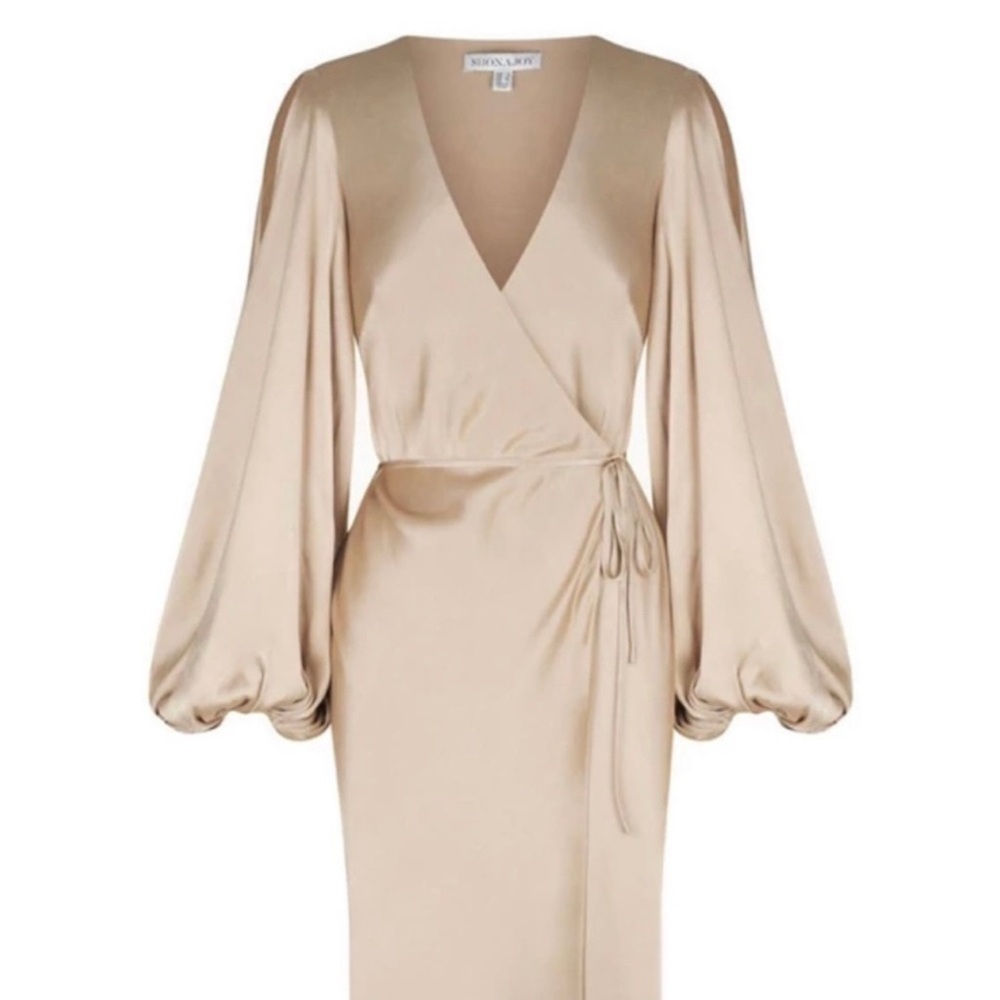 NWT Shona Joy La Lune Full Sleeve Wrap Midi Dress - Gold